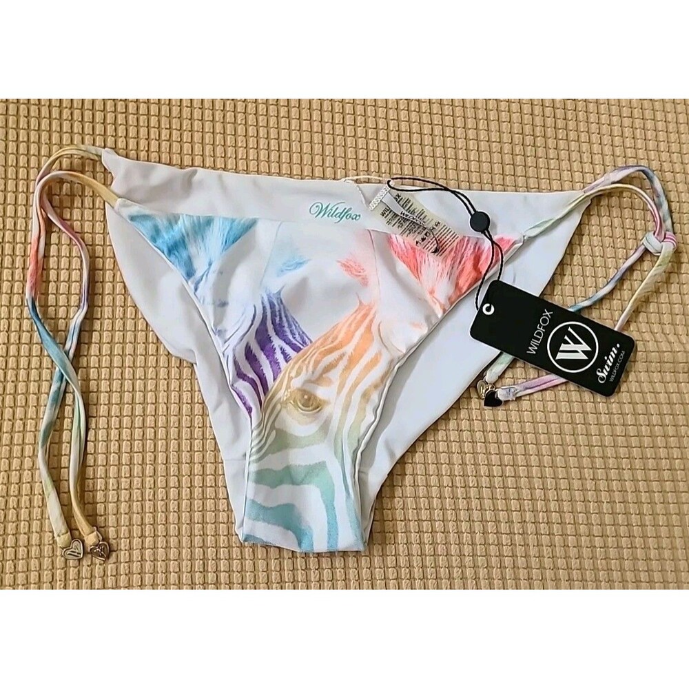 Wildfox Size M White Zebra Gold Hearts Bikini Swim Bottoms nwt